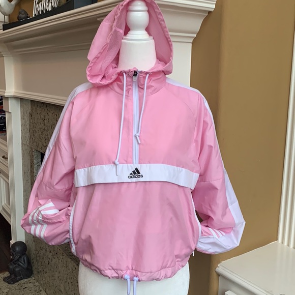 SOLD - Adidas Pink & White Nylon Hoodie Windbreaker - Picture 8 of 8